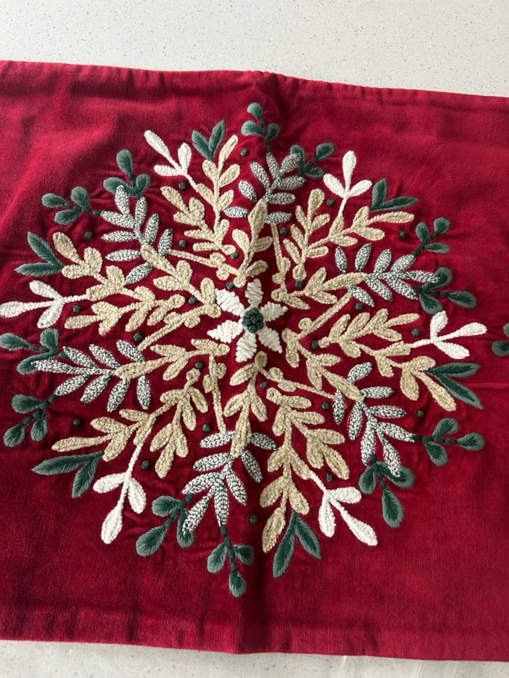 Pottery Barn Winter Wreath Embroidered Lumbar Pillow Cover Holiday
